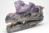 Carved, Amethyst Crystal Geode Dinosaur Skull - Roar! #208842-4